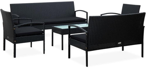5-piece garden set with cushions polyrattan black 45791 - Garden Furniture - Main image