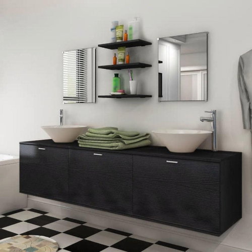 8-piece set of bathroom furniture with washbasins black 272233 - Garden Furniture - Main image