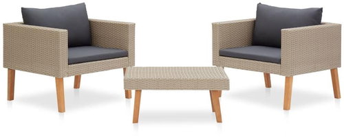 3-piece garden sofa set with cushions polyrattan beige 310217 - Garden Furniture - Main image