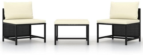 3-piece garden sofa set with cushions black polyrattan 313514 - Garden Furniture - Main image