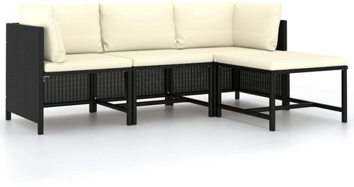 4-piece garden set with cushions black polyrattan 313516 - Garden Furniture - Main image