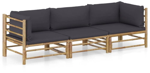 3-piece garden sofa set + dark grey cushions bamboo 3058204 - Garden Furniture - Main image