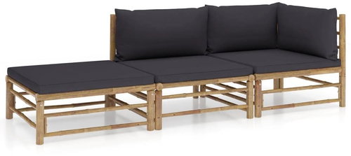 3-piece garden sofa set + dark grey cushions bamboo 3058246 - Garden Furniture - Main image
