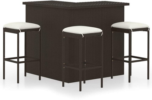 4-piece garden bar set with cushions polyrattan brown 3064922 - Garden Furniture - Main image