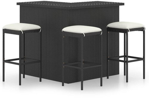 4-piece garden bar set with cushions polyrattan black 3064923 - Garden Furniture - Main image