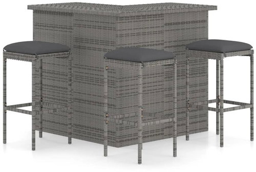 4-piece garden bar set with cushions polyrattan grey 3064924 - Garden Furniture - Main image