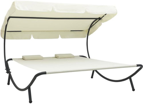 Garden bed with canopy and cushions cream white 48068 - Garden Lounger - Main image