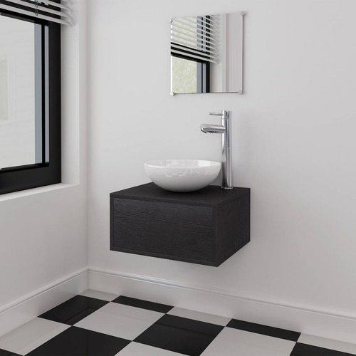 Three-piece set of bathroom furniture and washbasin, black 272225 - Bathroom Set - Main image