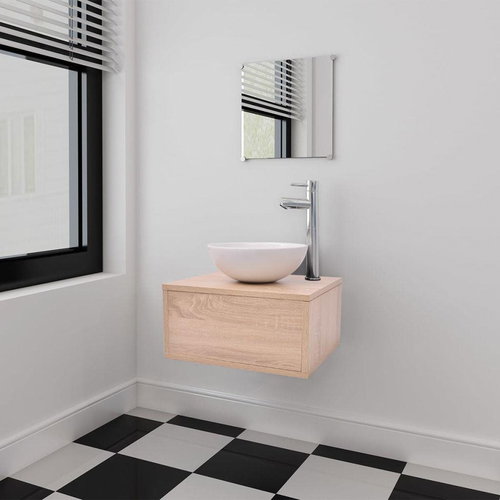Three-piece set of bathroom furniture and washbasin, beige 272226 - Bathroom Set - Main image