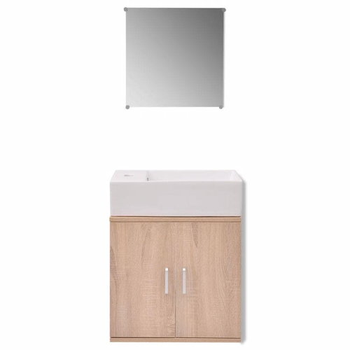 Three-piece set of bathroom furniture and washbasin, beige 272228 - Bathroom Set - Main image