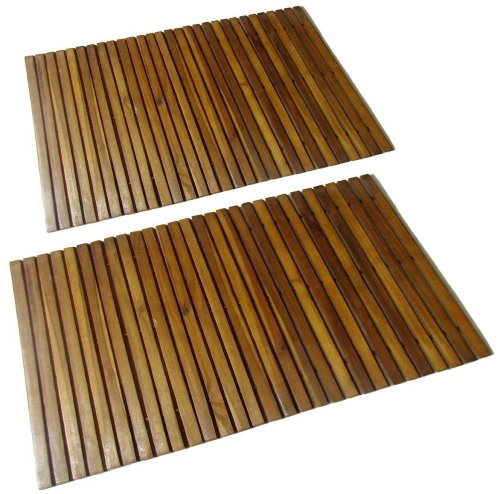 Bathroom mat 2 pcs 80×50 cm acacia wood 271768 - Bath Mat - Main image
