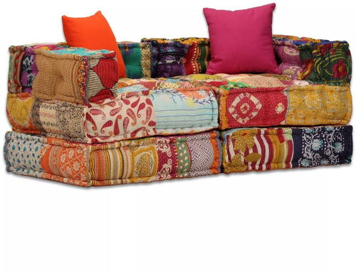 2-Seater Modular Pouffe Patchwork Textile 244977 - Bean Bag - Main image