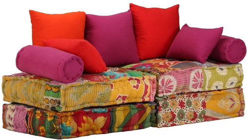 2-Seater Modular Pouffe Patchwork Textile 244985 - Bean Bag - Main image