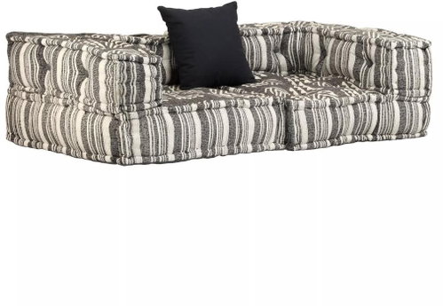 2-Seater Modular Pouffe Grey Striped Textile 244988 - Bean Bag - Main image