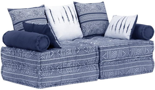2-Seater Modular Pouffe Indigo Textile 249412 - Bean Bag - Main image