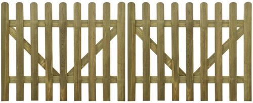 Fence gate slatted 2-leaf impregnated wood 300×120 cm 41930 - Gate - Main image