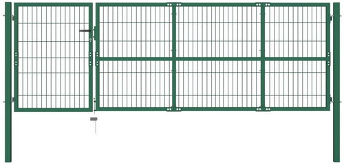 Garden fence gate with posts 350×100 cm steel green 142569 - Gate - Main image