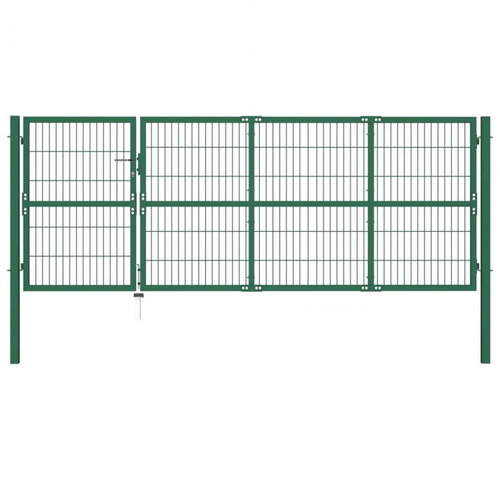 Garden fence gate with posts 350×140 cm steel green 142571 - Gate - Main image