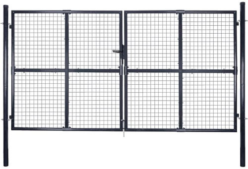 Garden fence gate galvanized steel 289×175 cm grey 143366 - Gate - Main image