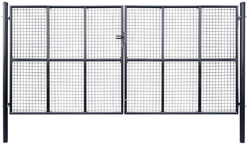 Garden fence gate made of galvanized steel 400×175 cm grey 143378 - Gate - Main image