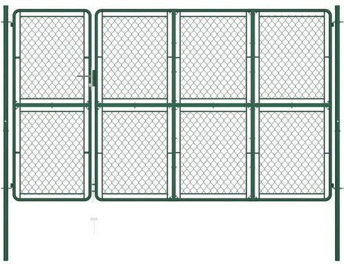 Garden gate steel 150×350 cm green 144441 - Gate - Main image