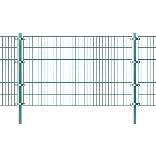 Fence section with posts iron powder coated 6×1,2 m green 142562 - Fence Components - Main image