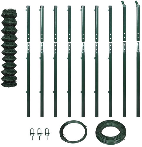 Wire mesh with posts 1,97 × 15 m green 142419 - Metal Fence - Main image