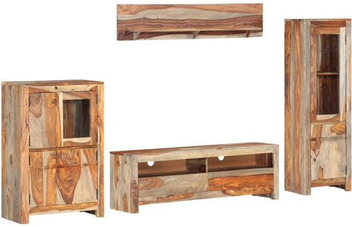 4-piece Living Room Wall Unit, Solid Sheesham Wood 286381 - Living Room Wall Unit - Main image