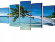 Set of paintings, print on canvas, sandy beach with palm tree, 100×50 cm 241560 - Painting