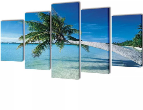 Set of paintings, print on canvas, sandy beach with palm tree, 100×50 cm 241560 - Painting - Main image