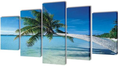 Set of paintings, print on canvas, sandy beach with palm tree, 200×100 cm 241561 - Painting - Main image