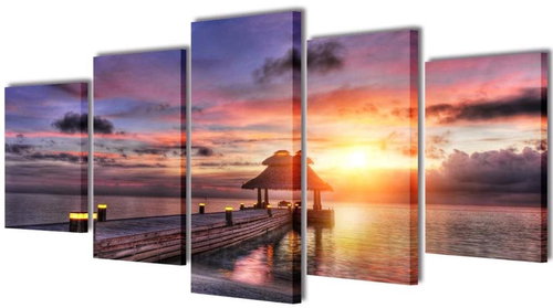 Set of paintings, print on canvas, beach with pavilion, 200×100 cm 241567 - Painting - Main image