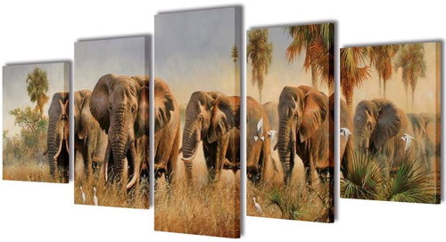 Set of printed images on canvas Elephants 200×100 cm 241585 - Painting - Main image