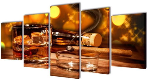 Set of paintings, print on canvas, whisky and cigar motif, 100×50 cm 241594 - Painting - Main image