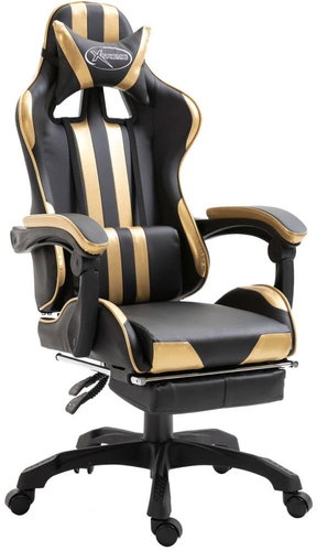 Gold Faux Leather Gaming Chair with Footrest - Gaming Chair - Main image