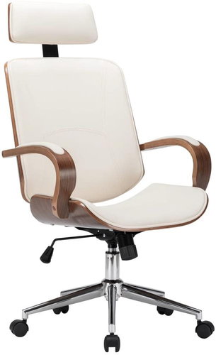 Swivel Office Chair Headrest, Cream Faux Leather Bentwood - Office Chair - Main image