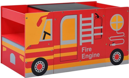 3-piece Set of Children's Table and Chairs, Fire Truck Shape, Wood - Children's Furniture - Main image