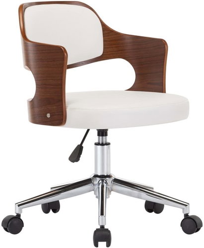 Swivel Office Chair, White Bentwood and Faux Leather - Office Chair - Main image