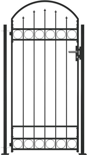 Garden gate with arch and 2 posts 105 × 204 cm black - Fence Gate - Main image