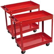 2 × Workshop trolley with 2 shelves and 4 wheels - 100 kg - red - Tool trolley