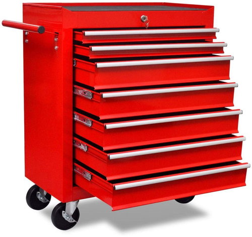 Red workshop tool trolley 7 drawers - Tool trolley - Main image