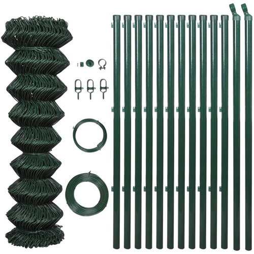 Wire mesh with posts steel 1,25 × 15 m green - Metal Fence - Main image