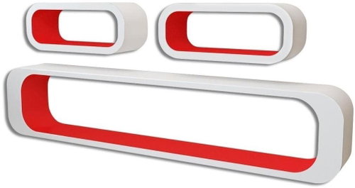 3 red and white floating MDF shelves for displaying books and DVDs - Shelf - Main image