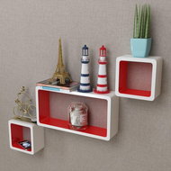 3 red and white floating MDF shelves \ cubes for books\DVD - Shelf