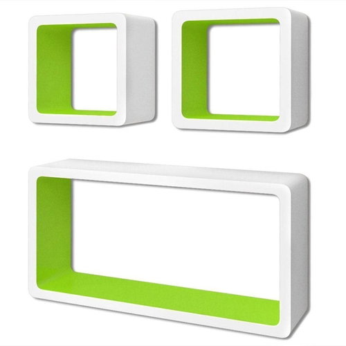 3 green and white floating MDF shelves \ cubes for books and DVDs - Shelf - Main image