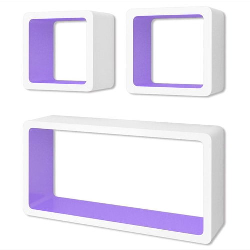 3 white-purple floating MDF shelves \ cubes for books\DVD - Shelf - Main image