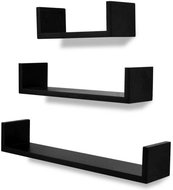 3 černé plovoucí MDF police ve tvaru U, vystavování\ukládání knih\DVD - Police