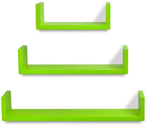 3 green floating U-shaped MDF shelves for displaying\storing books\DVDs - Shelf - Main image