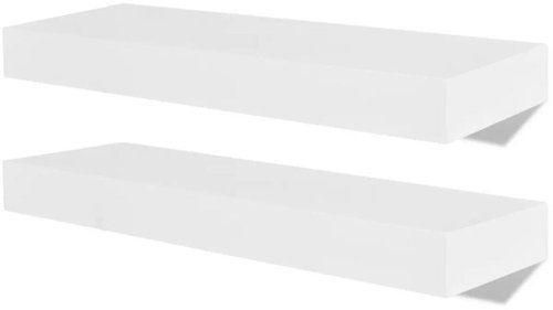 2 white wall-mounted floating shelves made of MDF for storing\displaying books\DVD - Shelf - Main image