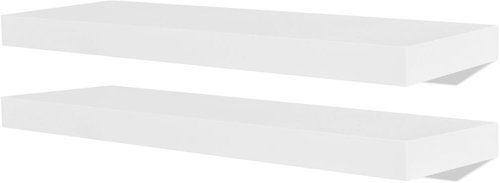 2 white floating wall shelves made of MDF for storing\displaying books\DVD - Shelf - Main image